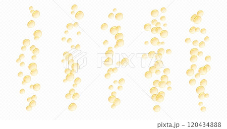 Oil bubbles, realistic liquid serum drops, orange fizzing bubbles. 120434888
