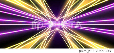 Laser rays or beams light effect, glowing neon lines, bright futuristic background. 120434935