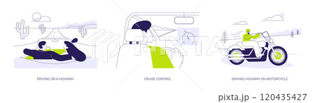 Driving on a highway abstract concept vector illustrations. Driving on a highway abstract concept vector illustrations. 120435427