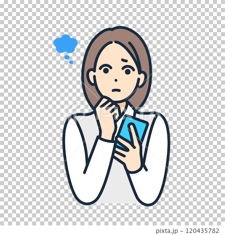 使用SNS的高中生。一個陷入困境、感到焦慮和困惑的女孩的插圖。 120435782