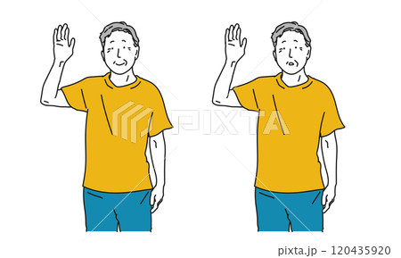手を挙げるシニア男性のシンプルイラスト 120435920