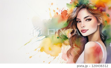 水彩画の美しい女性 120436312