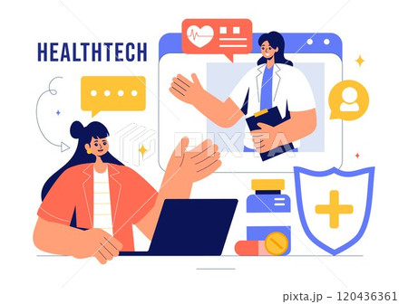 Health Tech Vector Illustration Featuring Modern High Technology Devices used in Everyday Life for Tracking Health Conditions in a Flat Background 120436361