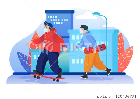 Young people wear mask while playing Young people wear mask while playing 120436731