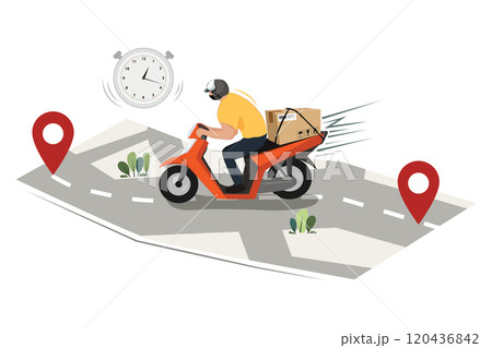 Man courier driving on scooter illustration 120436842