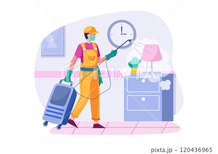 The cleaner is disinfecting the room. The cleaner is disinfecting the room. 120436965