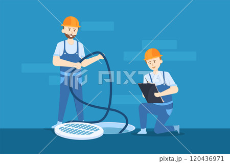 Plumbers are checking and soaking up the water in the conduit. 120436971