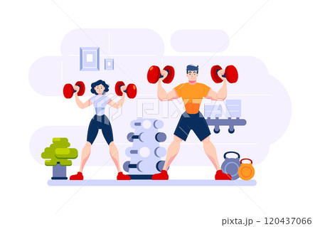 Two bodybuilders are on their weightlifting practice 120437066