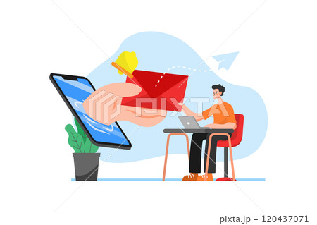 an employee is sitting and working.  a hand poked out from the phone and handed the employee a mail 120437071