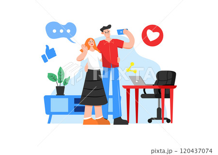 A boy and a girl taking selfie in a room A boy and a girl taking selfie in a room 120437074