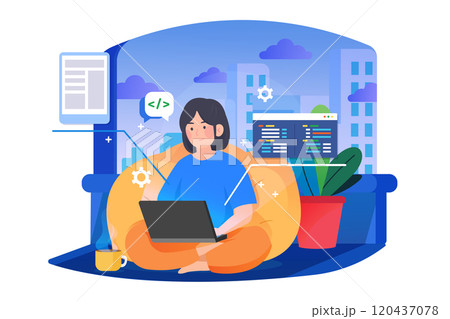 Woman doing her own research on laptop 120437078