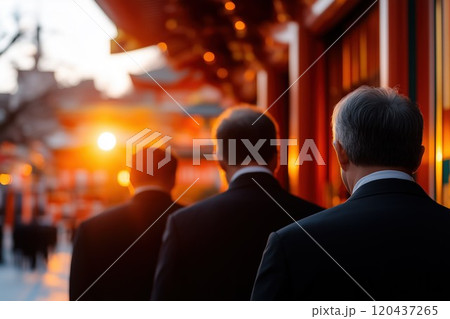 新年に神社参拝する会社員 120437265