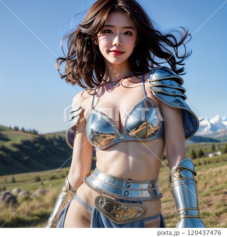 青空と女性のコスプレ衣装 120437476