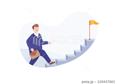 Businessman Character Running Up Stairway to the Top 120437801