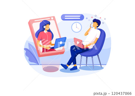 Man mobile conversation with support young woman. Concept girl help by cellphone 120437866