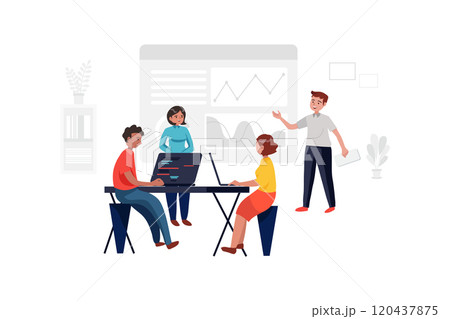 Team works on project with help of analytics,...のイラスト素材 [120437875] - PIXTA