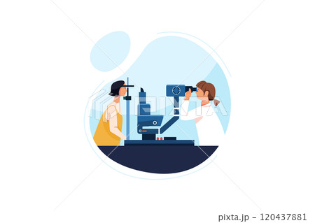 Young woman with optometrist doctor with medical equipment. 120437881