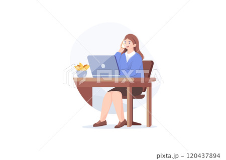 Girl telephone consultant in workplace 120437894