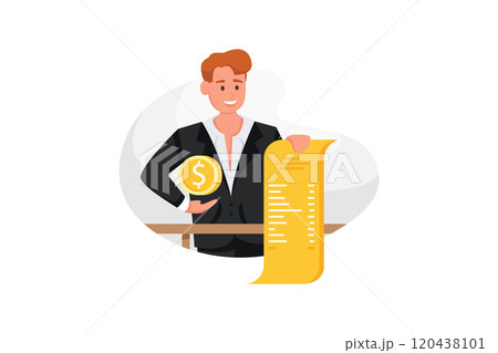 Businessman needs help under a lot of bills, in the office and requests for help. Can not pay bills, having financial troubles. 120438101