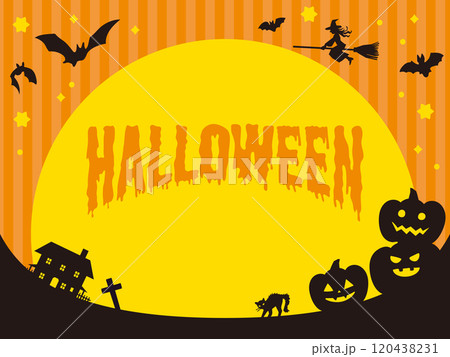 魔女とカボチャシルエットのハロウィンバナー背景_イラスト 魔女とカボチャシルエットのハロウィンバナー背景_イラスト 120438231