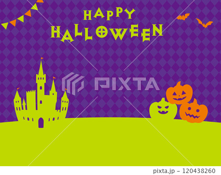 シルエットとチェック模様のハロウィンバナー背景_イラスト シルエットとチェック模様のハロウィンバナー背景_イラスト 120438260
