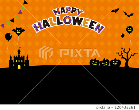 風船とチェック模様のハロウィンバナー背景_イラスト 風船とチェック模様のハロウィンバナー背景_イラスト 120438261