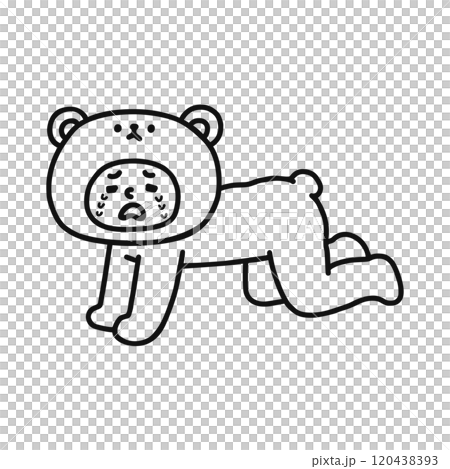 A person wearing a bear costume, shock, line drawing 120438393