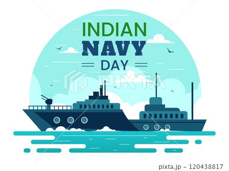 Indian Navy Day Vector Illustration on December 4, Featuring Fighter Ships, Saluting Soldiers, and Military Appreciation in a Flat Style Background 120438817