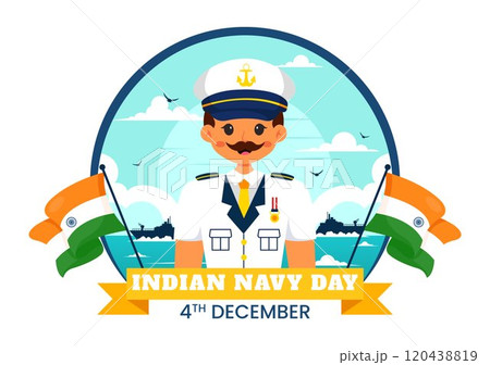 Indian Navy Day Vector Illustration on December 4, Featuring Fighter Ships, Saluting Soldiers, and Military Appreciation in a Flat Style Background 120438819