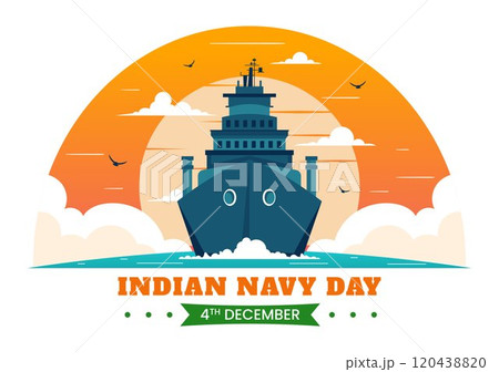 Indian Navy Day Vector Illustration on December 4, Featuring Fighter Ships, Saluting Soldiers, and Military Appreciation in a Flat Style Background Indian Navy Day Vector Illustration on December 4, Featuring Fighter Ships, Saluting Soldiers, and Military Appreciation in a Flat Style Background 120438820