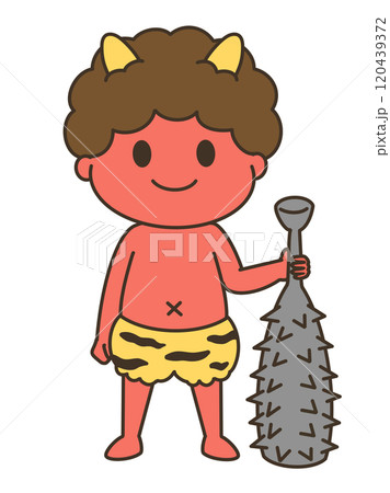 節分にピッタリ！金棒を持った可愛い赤鬼の子供のゆるかわイラスト 120439372