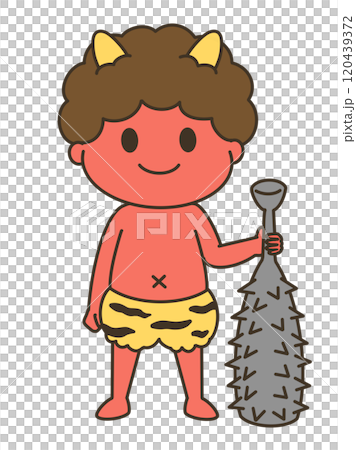 節分にピッタリ！金棒を持った可愛い赤鬼の子供のゆるかわイラスト 120439372