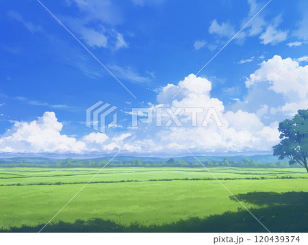 草原と青空と雲と大きな木　AI画像 120439374