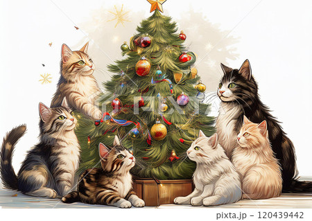 クリスマスを過ごす愛らしい猫たち 120439442