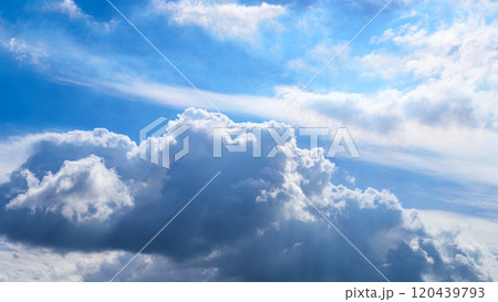 秋の青空に、2層になって流れるたくさんの白い雲 秋の青空に、2層になって流れるたくさんの白い雲 120439793