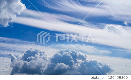 秋の青空に、2層になって流れるたくさんの白い雲 秋の青空に、2層になって流れるたくさんの白い雲 120439800