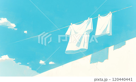 爽やかな青空の下で干す洗濯物のイラスト 爽やかな青空の下で干す洗濯物のイラスト 120440441