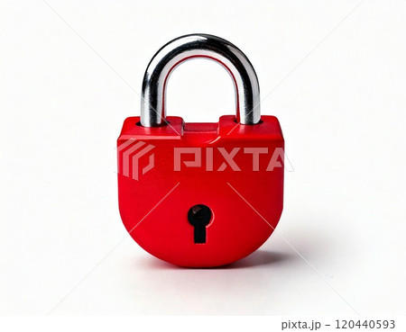 A vibrant red padlock symbolizes security and protection in various contexts. 120440593