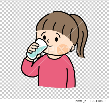 一個女孩從玻璃杯裡喝水的插圖 一個女孩從玻璃杯裡喝水的插圖 120440802