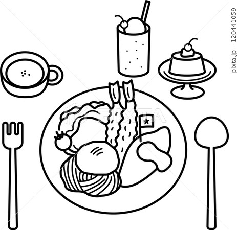 お子様ランチのイラスト　線画のみ 120441059