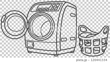 Drum washing machine and laundry basket with laundry inside 120441334