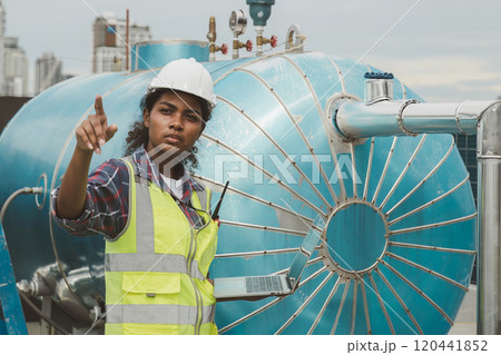 Industrial engineer work on site. engineer visit and inspection site engineer at industrial site. Inspector engineer check and working on site Industrial engineer work on site. engineer visit and inspection site engineer at industrial site. Inspector engineer check and working on site 120441852