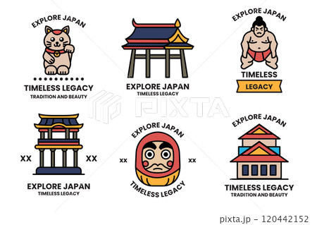 A set of different badges in concept of Explore Japan 120442152