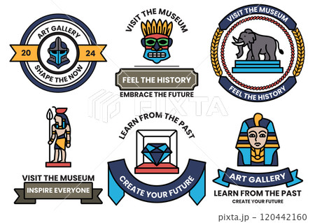 A set of different historical museum badges A set of different historical museum badges 120442160