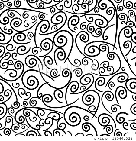 Black swirls on white background seamless pattern. hand drawing. Not AI, Vector illustration Black swirls on white background seamless pattern. hand drawing. Not AI, Vector illustration 120442522