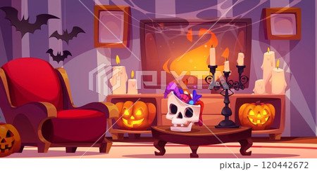 Cozy Halloween room interior Cozy Halloween room interior 120442672