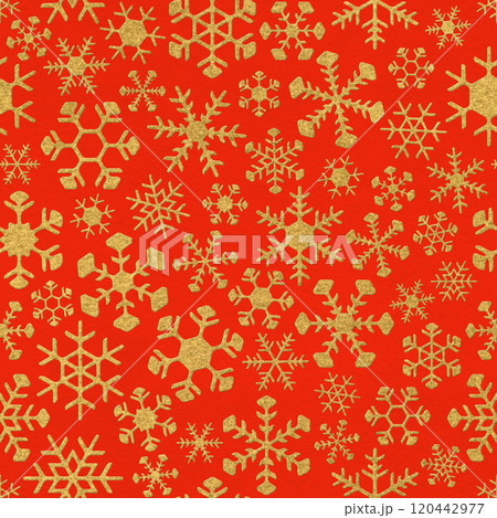 雪の結晶が繋がる、冬の赤いシームレスパターン 120442977