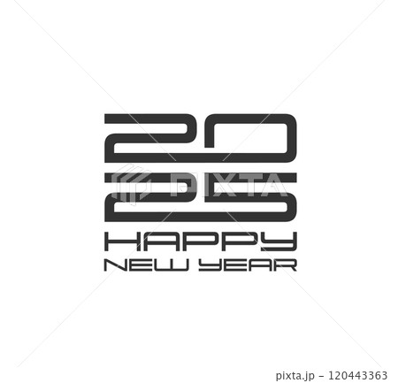 2025 New Year calendar number and greeting text for winter holiday, vector icon. Happy New Year 2025 calendar page branding element for invitation poster, magazine or social media greeting font label 120443363