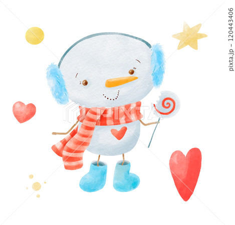 Watercolor illustration Christmas cute snowmen 120443406