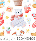 Watercolor Christmas seamless pattern winter background. Can be used for wrapping paper, textile, wallpaper, cards. 120443409